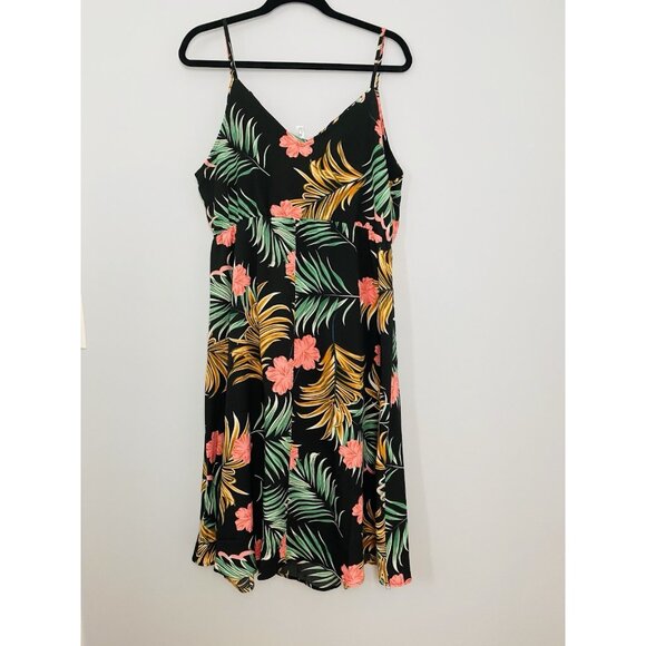 Shein Curve Women's Size 0XL Sleeveless Midi Dress Tropical Print Aloha Sundress - Picture 1 of 8